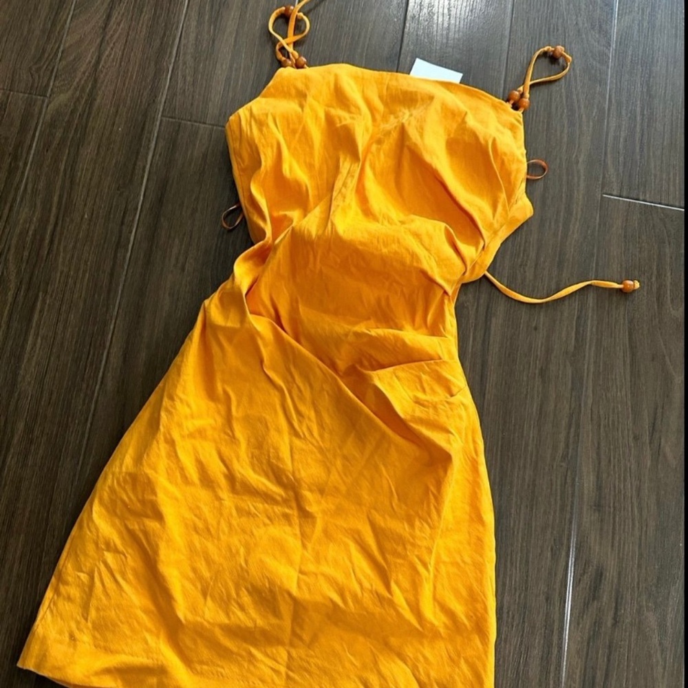 Zara stretchy Orange Square Neck Mini Dress - Picture 3 of 4